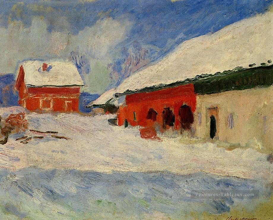 Maisons rouges à Bjornegaard dans la neige Norvège Claude Monet Peintures à l'huile